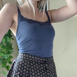 Blue lace trim tank top size small
